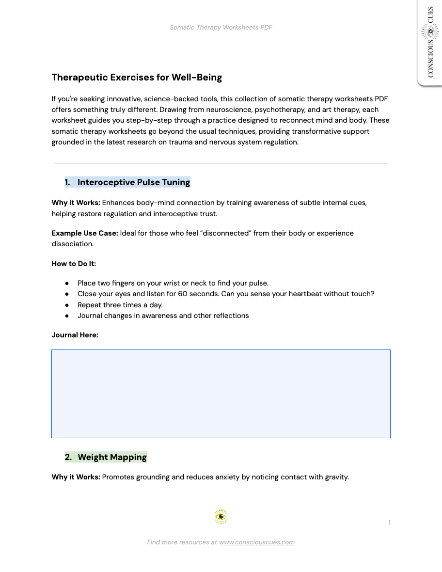 Somatic Therapy Worksheets PDF preview