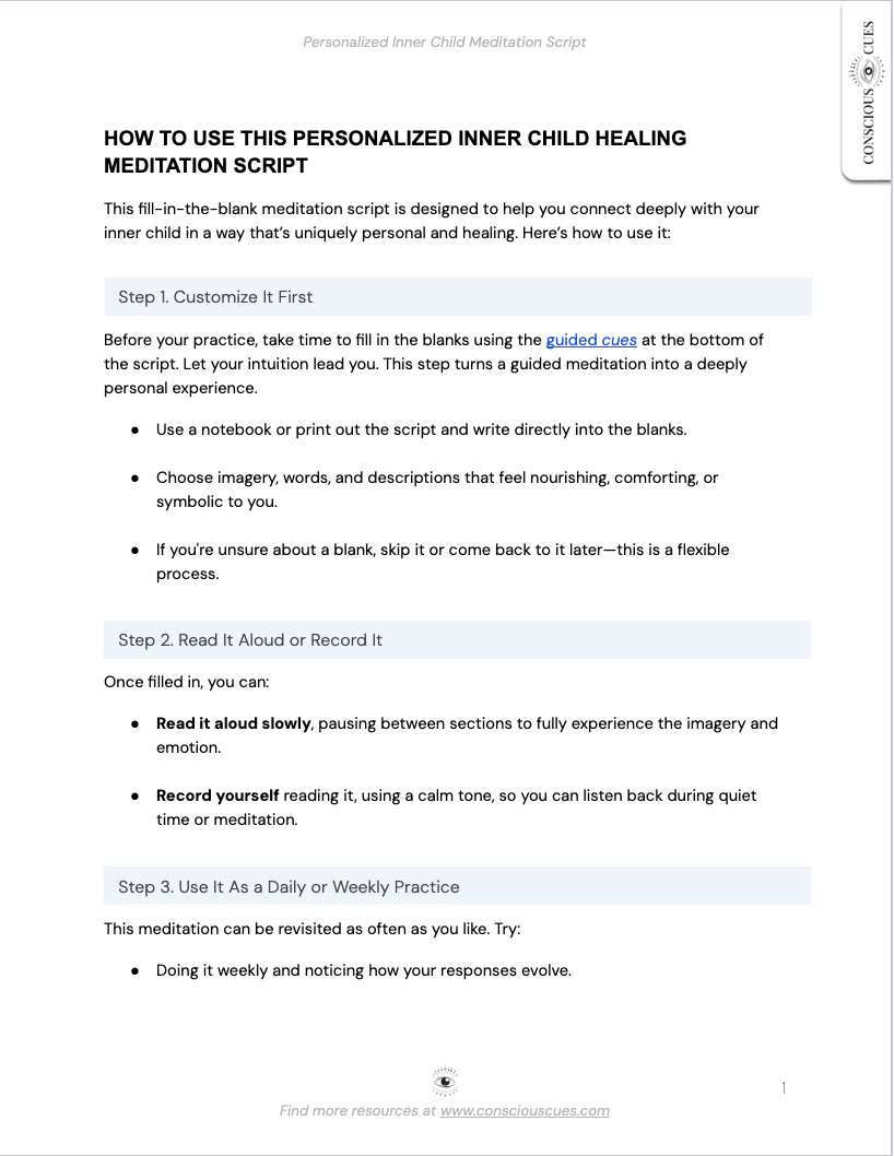 Inner Child Meditation Worksheet Preview